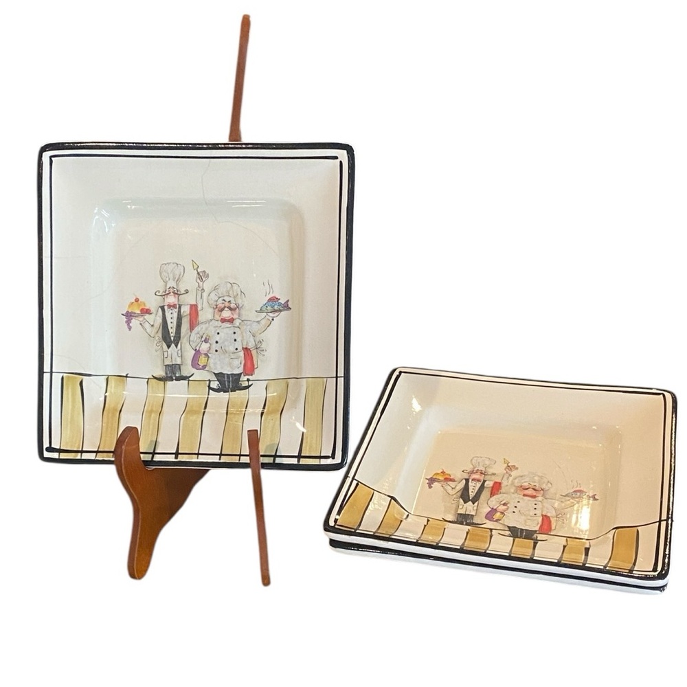 HD Designs 'Le Chef' 8.5” Square Salad Plates With 2 Chefs Set of 3